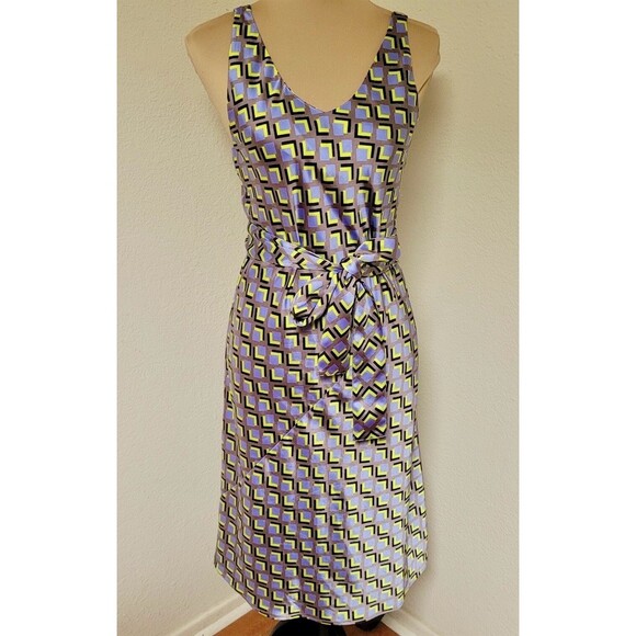 Wildfang Slip Dress Womens Multicolor Geometric Print Satin Midi V-Neck - Picture 4 of 7